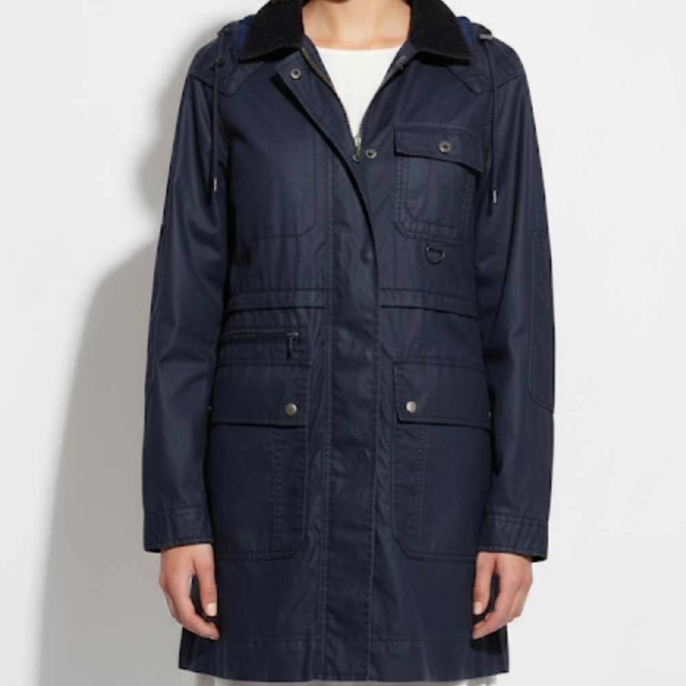 J.Crew Factory Barn Raincoat Medium Corduroy Detail Navy Blue The Downtown Coat
